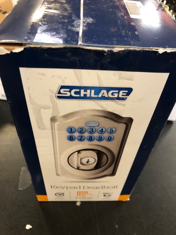 Photo 2 of **SOLD FOR PARTS**
Schlage BE365 V CAM 619 Camelot Keypad Deadbolt, Electronic Keyless Entry Lock, Satin Nickel