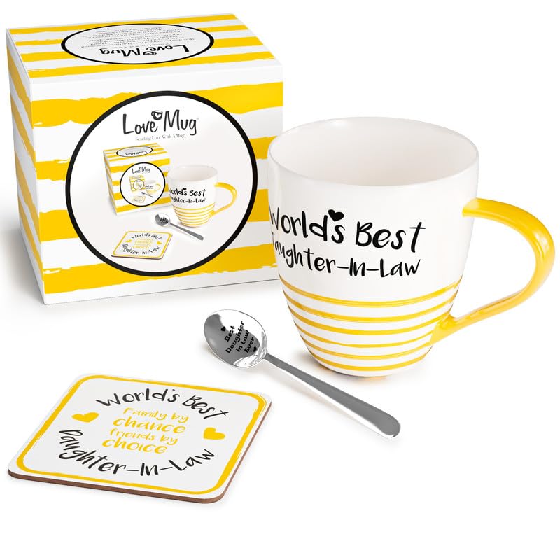 Photo 1 of Love Mug®: Daughter in Law Gifts - Daughter In Law Mug, Coaster and Engraved Teaspoon Gift Set - Thoughtful Gift For Christmas and Birthday - 400ml Mug - Award Winning Gift Retailer.