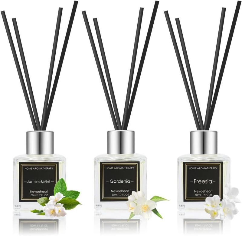 Photo 1 of NEVAEHEART Reed Diffuser Set,Gardenia/Freesia/Jasmine & Mint Reed Diffuser Gifts for Women,1.7OZ x 3Packs Reed Diffuser with Sticks, Home Fragrance Reed Diffuser for Home Shelf Decor