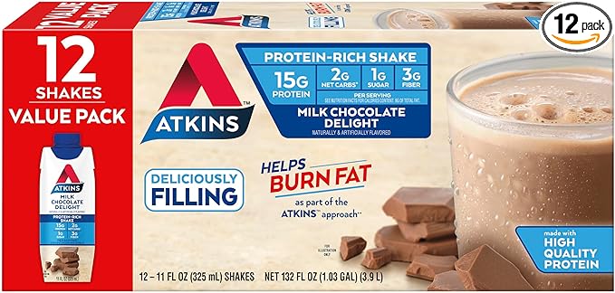 Photo 1 of Atkins Milk Chocolate Delight Protein Shake, 15g Protein, Low Glycemic, 2g Net Carb, 1g Sugar, Keto Friendly, 12 Count EXP 02/18/25