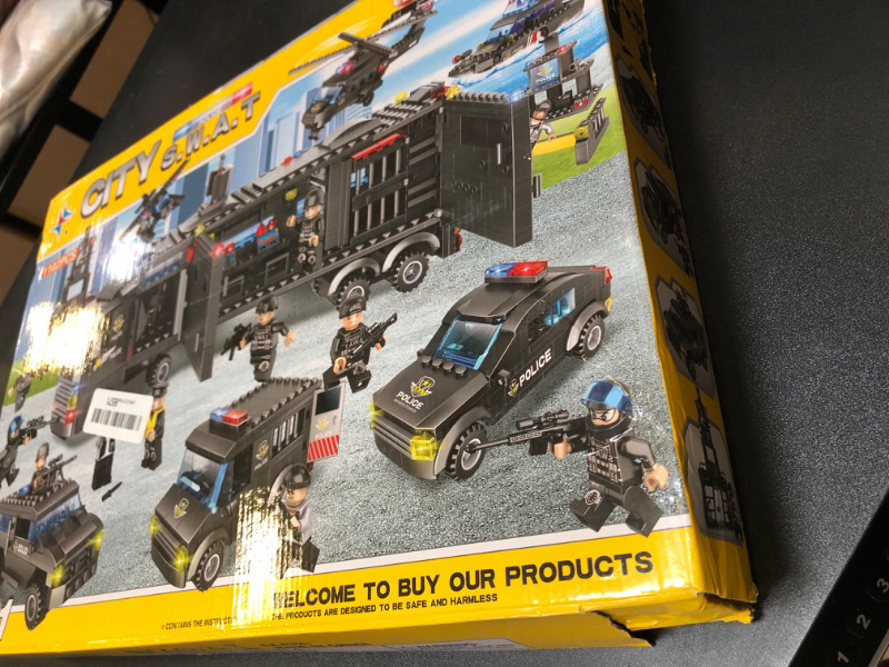 Photo 2 of 1102 Pieces City Police Station Building Kit, SWAT Mobile Command Center Truck Building Toy with Police Car, Helicopter, Patrol Boat, Best Learning and Roleplay Swat Toy Gift for Boys and Girls