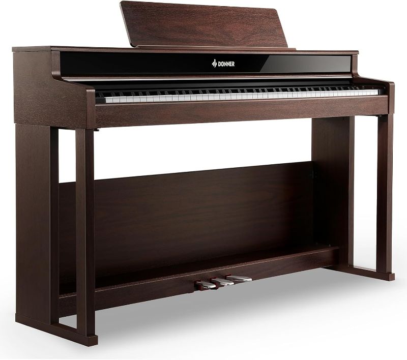 Photo 1 of Donner DDP-400 Digital Piano with 88 Key Progressive Weighted Keyboard, Premium Upright Piano Keyboard for Professional, Bundle with Headphone, Bluetooth, Record,138 Tones,100 Rhythms, LCD, Brown
