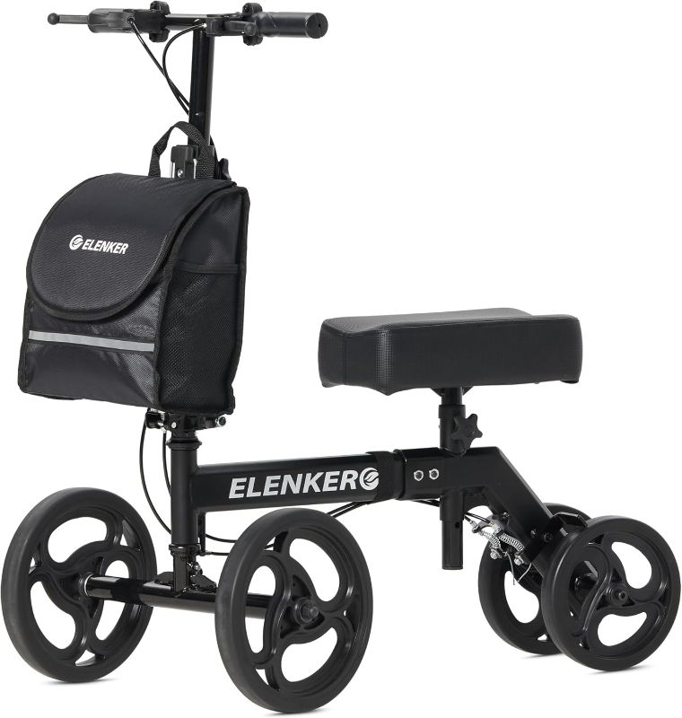 Photo 1 of ELENKER Steerable Knee Walker Deluxe Medical Scooter for Foot Injuries Compact Crutches Alternative (Bright Black)
