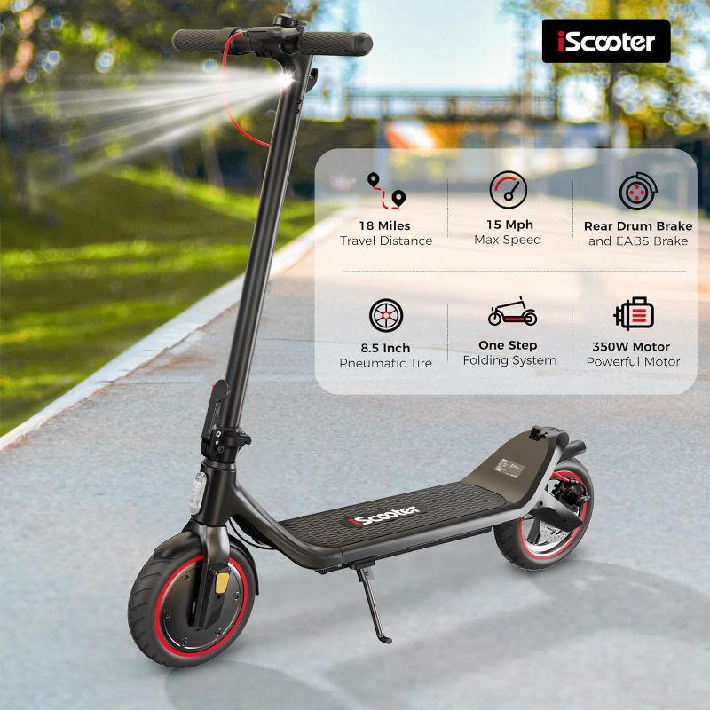 Photo 1 of iScooter Electric Scooter for Adults, 18/12 Miles Long Range,22/19/15.6 Mph Top Speed, Commuting Electric Scooter with Cruise Control, Double Braking Systems E Scooter for Adults and Teens
