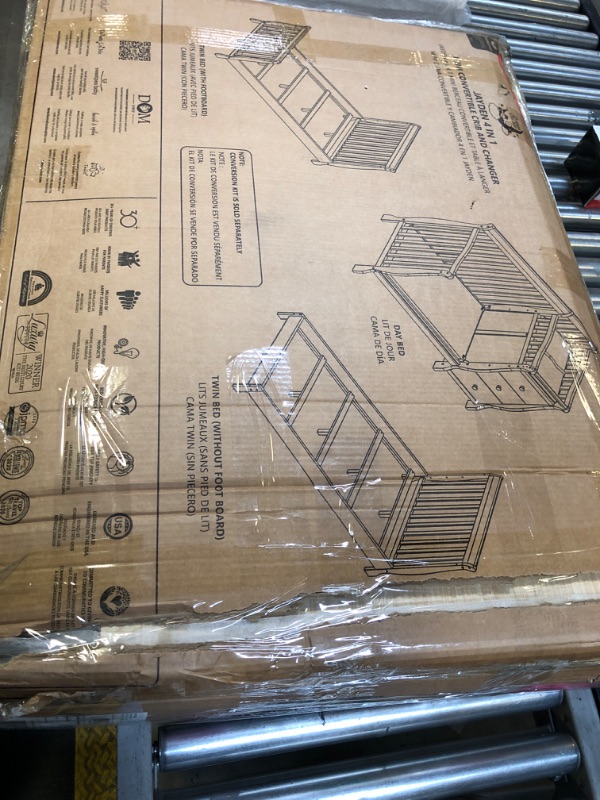 Photo 1 of Dream On Me Jayden 4-in-1 Mini Convertible Crib And Changer in Storm Grey, Greenguard Gold Certified, Non-Toxic Finish, New Zealand Pinewood, 1" Mattress Pad