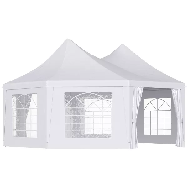 Photo 1 of Outsunny Canopy Party Event Tent with 2 Pull-Back Doors, Column-Less Event Space, & Cathedral Windows, White **4 BOXES BUT MISSING A BOX**
