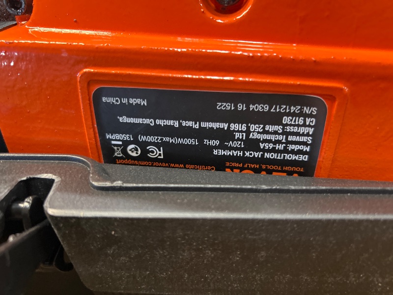 Photo 1 of *** SEE NOTES ***VEVOR Demolition Jack Hammer, MAX 2200W Electric Jackhammer Heavy Duty, 1350 BPM Concrete Breaker 6pcs Chisels Bit Chipping with Case