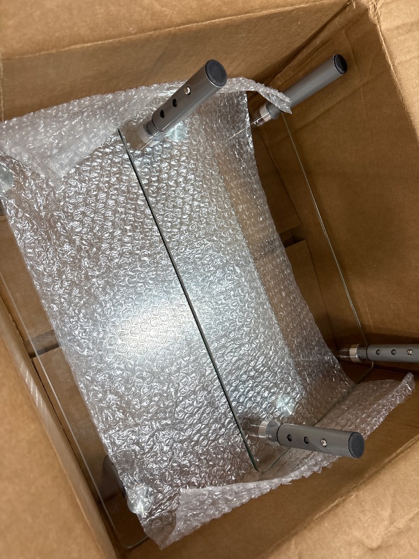 Photo 1 of WKWKER Clear Glass Desk Stand 2 Pack Computer Monitor Riser with Height Adjustable Multi Media Monitor Stand Desktop Flat for Laptop TV Computer