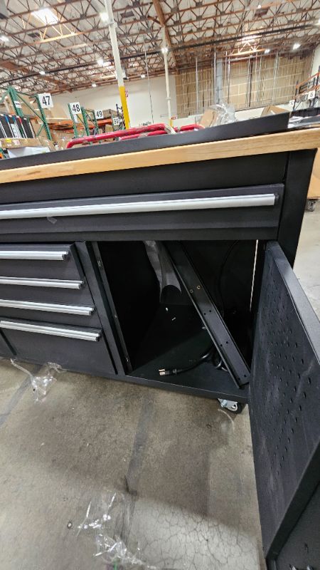 Photo 1 of ***MISSING KEY***61" Workbench, Rolling Tool Chest, Heavy Duty Wood Top Work Table with Drawers and Pegboard, Work Bench Organizers with Power Outlet, Wheels, Mobile Workstation for Garage, Workshop