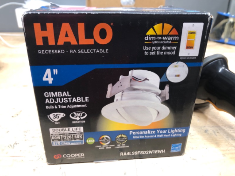Photo 1 of HALO RA 4-Inch Recessed LED Trim Downlight with Adjustable Gimbal, Selectable Lumens and Color Temperatures, Dim-to-Warm - RA56LS9FSD2W1EWH