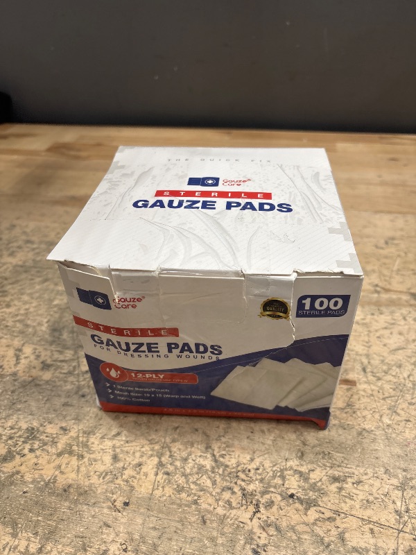Photo 1 of 100pc Large Sterile Gauze Pads 4x4 Sterile for Wounds Bulk - 12ply Woven Gauze Sponges 4x4 Sterile - USP IV Breathable Mesh 4x4 Gauze Pads Sterile for Enhanced Absorption - First Aid Medical