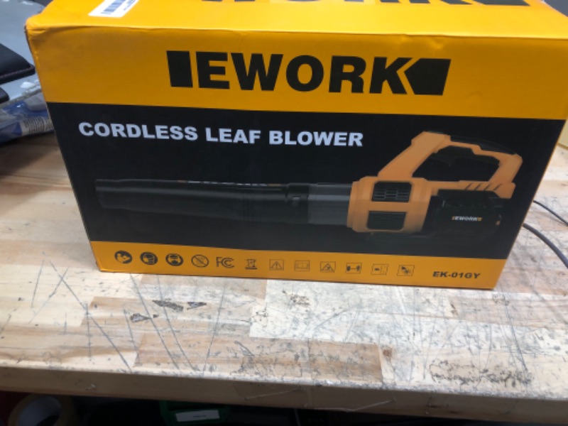 Photo 1 of EWORK Cordless Leaf Blower 21V Electric Leaf Blower Cordless with (2) 3.0Ah Batteries and Fast Charger 400CFM Variable Speed & Turbo Mode, Battery Powered Leaf Blowers for Lawn Care and Patio