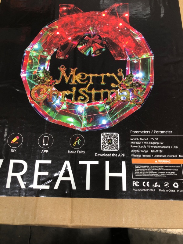 Photo 1 of 12'' Christmas Wreaths Lighted DIY Color Changing, Smart App Control Prismatic Iridescent LED Front Door Wreath Music Sync Group Control Christmas Wreath for Party Window Decorations, USB Power