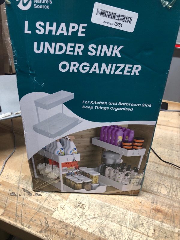 Photo 1 of 2-Tier Under Sink Organizer and Storage 2 Pack Sliding L-shape Under Bathroom Kitchen Cabinet Organizers Storage Multi-purpose Sink Organizer Storage for Bathroom Kitchen Drawer(White 2 Pack)
