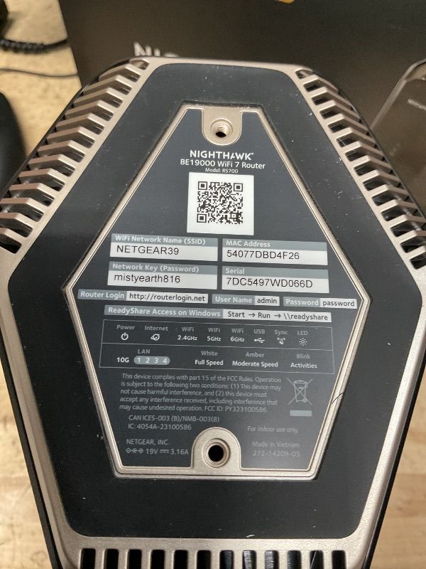 Photo 1 of NETGEAR Nighthawk Tri-Band WiFi 7 Router (RS700S) - Security Features, BE19000 Wireless Speed (up to 19Gbps) – 10 Gig Internet Port - Covers up to 3,500 sq. ft., 200 Devices – 1-Year Armor Included