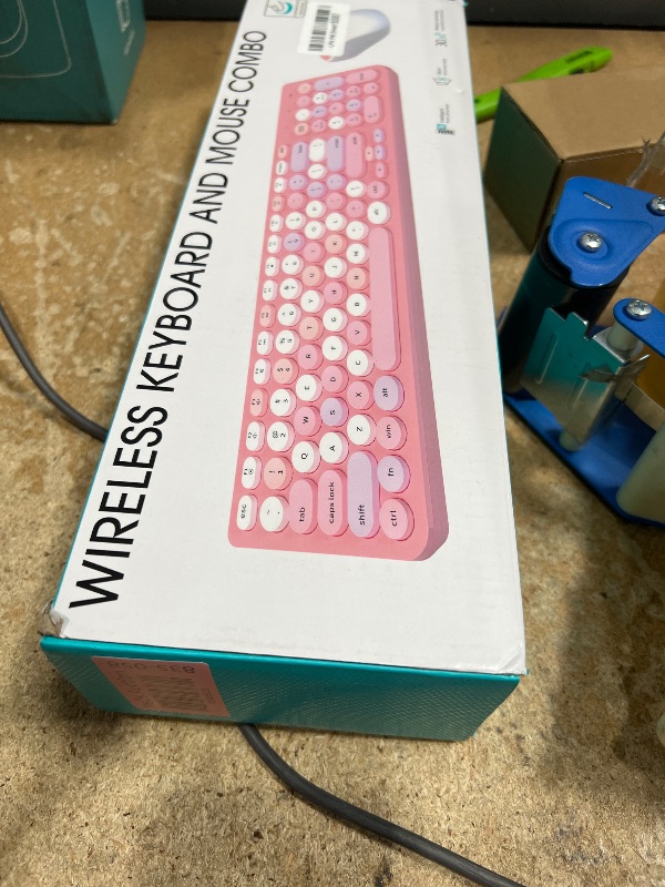 Photo 1 of Wireless Keyboard and Mouse Combo, Retro Typewriter Wireless Keyboard with Round Keycaps, 2.4GHz Full-Size USB Cute Wireless Keyboard Mouse for Computer, Desktop, Laptop (Milk Tea Colorful)