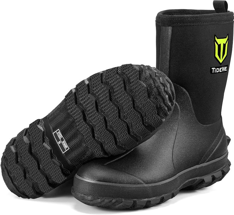 Photo 1 of **USED**
TIDEWE Rubber Boots for Men, 5.5mm Neoprene Insulated Rain Boots with Steel Shank, Waterproof Mid Calf Hunting Boots, Sturdy Rubber Work Boots for Farming Gardening Fishing SIZE 12