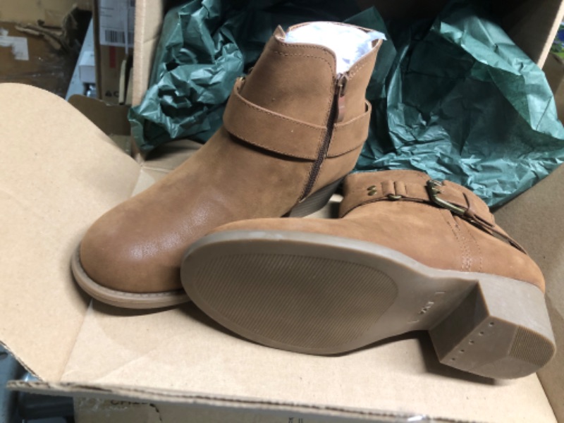 Photo 1 of Luoika Women's Wide Width Ankle Boots - Comfortable Block Low Heel Side Zipper Extra Wide Width Short Booties. 231219 Brownpu 7xw