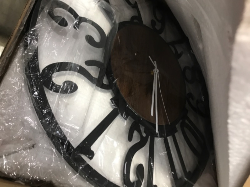 Photo 1 of 1st owned Large Wall Clock for Living Room Decor- 20" Decorative Antique Silent Non Ticking,Battery Operated,Black Metal,Wood Clocks for Farmhouse,Dining Room,Bedroom,Kitchen - Arabic Numerals