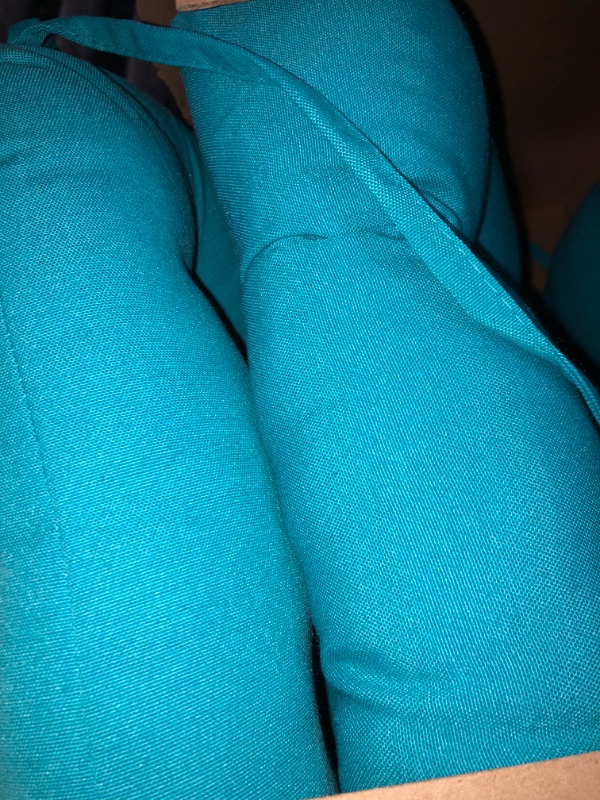 Photo 1 of (MISSING ONE) Blazing Needles Polyester 16-inch Twill Rounded Back Chair Cushion, 4 Count (Pack of 1), Aqua Blue