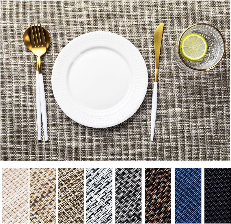 Photo 1 of 
LEXMORE Placemats Set of 8 Vinyl/Plastic Woven Place Mats for Kitchen Table Indoor/Outdoor Washable Placemat Wipeable Dining Table Mats(Cappuccino)