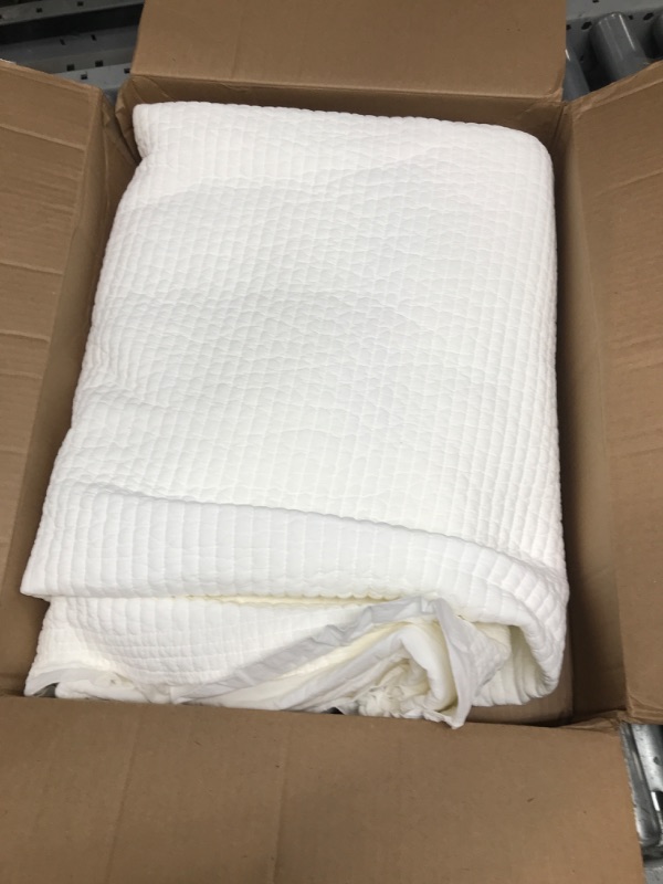 Photo 1 of 100% Cotton Frilled Bed Coverlet, Blanket – Twin Size Bed 63 x 83” - Pigment Washed Soft & Breathable Quilted Blankets for Bed and Couch – Lightweight Bed Coverlet for All Seasons (Off-White)