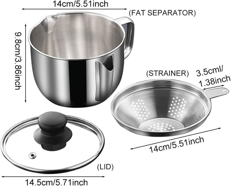 Photo 2 of Stainless Steel Fat Separator 4 Cup/1000ML Gravy Grease Separator with Strainer and Glass Lid, Soup Oil Separator Cup for Cooking, Oil Soup Separator Strainer Pot for Kitchen