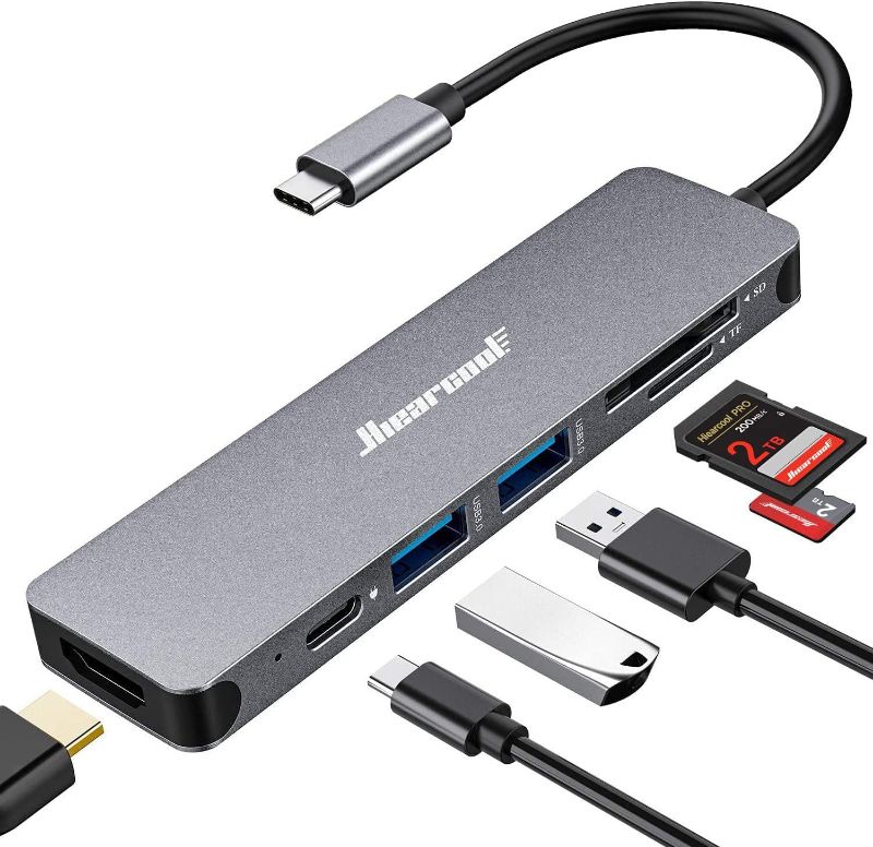 Photo 1 of **NOT IN ORIGINAL PACKAGING** Hiearcool USB C Hub, USB C Multi-Port Adapter for MacBook Pro, 7IN1 USB C to HDMI Hub Dongle Compatible for USB C Laptops and Other Type C Devices (4K HDMI USB3.0 SD/TF Card Reader 100W PD)