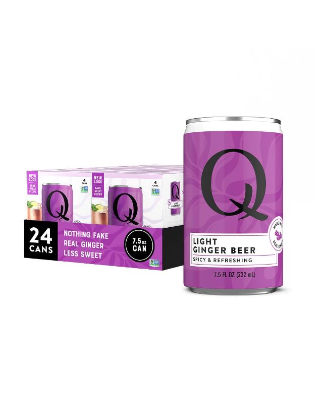 Photo 1 of **(EXP: 1/12/26 ) NON-REFUNDABLE** Q LIGHT GINGER BEER with Real Ginger & Organic Agave - Ideal for Cocktails & Mocktails - Made with Real Ingredients, Perfectly Carbonated, & Less Sweet - 40 Calories per Can - 7.5 Fl oz (Pack of 24)