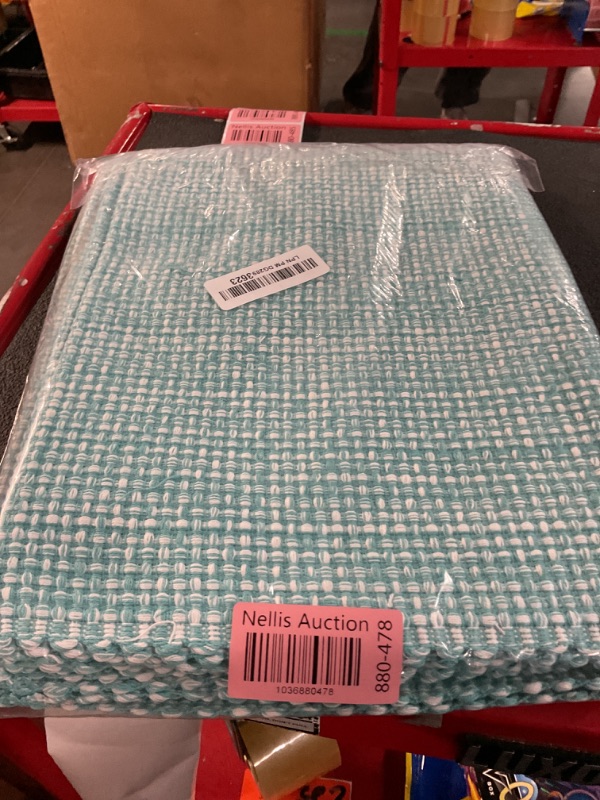 Photo 1 of Urban Villa Placemats for Dining Table 100% Cotton Placemats 14''x20'' Over Sized Tablemats Set of 6 Placemats Aqua/White Two Tone Tablemats for Family Dinners Wedding Parties Everyday Use Placemats