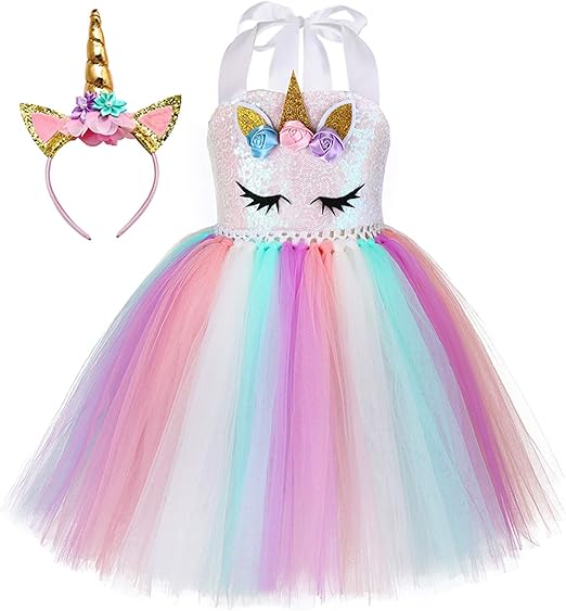 Photo 1 of (FAIR) Tutu Dreams Handmade Sequin Unicorn Dress for Girls 1-10Y with Headband Birthday Dance Party Dresses
