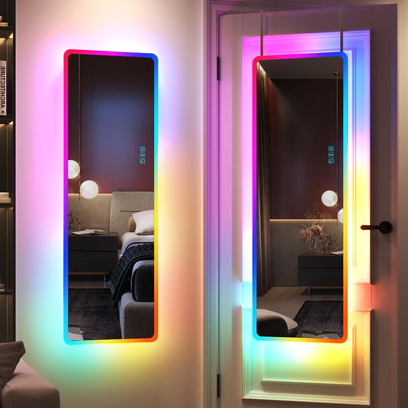 Photo 1 of  Full Length Mirror, Full Body Mirror with Lights, Wall Mounted Lighted Mirror, Over The Door Hanging Mirror