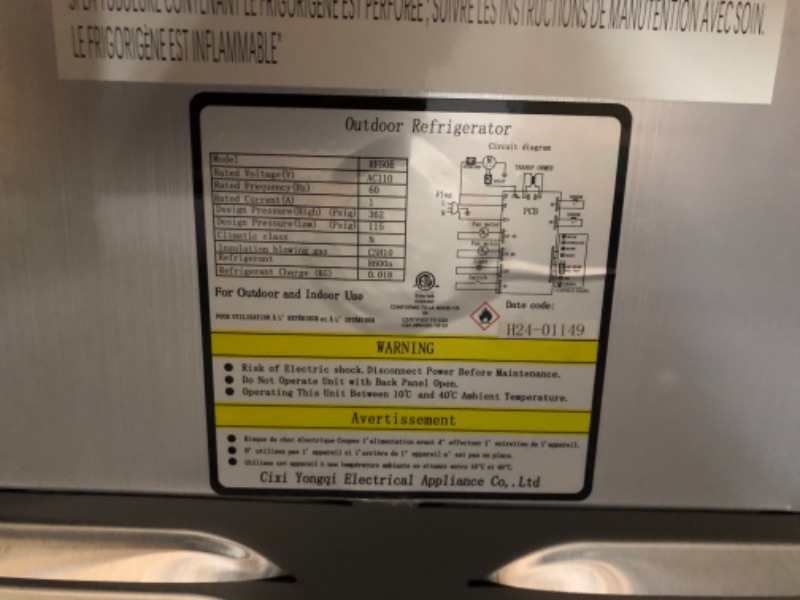 Photo 4 of ***DAMAGED - COVERED IN DENTS - UNABLE TO TEST - MISSING HANDLE AND KEYS - SEE PICTURES***
cureder 24 Inch Outdoor Refrigerator, Built-in Stainless Steel Beverage Beer Cooler Under Counter Fridge, Indoor/Outdoor Refrigerator with 3 Shelves for Patio Kitch