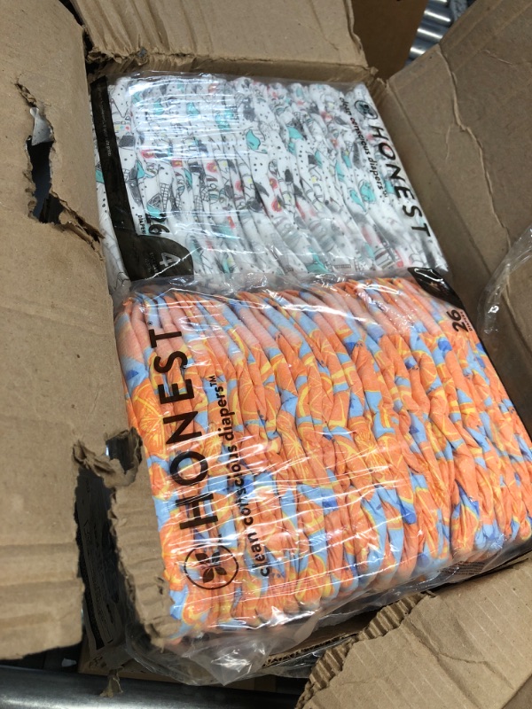 Photo 1 of ***NON REFUNDABLE*** The Honest Company Clean Conscious Diapers | Plant-Based, Sustainable | Space Travel + Orange You Cute | Super Club Box, Size 4 (22-37 lbs), 104 Count
