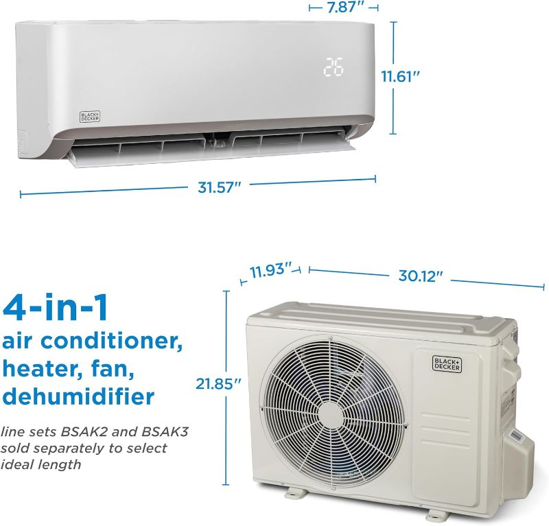 Photo 1 of BLACK+DECKER 12,000 BTU Inverter Mini Split Air Conditioner with Heat Pump, Ductless Mini-Split Inverter Air Conditioner Cools & Heats Up To 550 Sq. Ft., Remote Control, 20.8 SEER, 115V, White