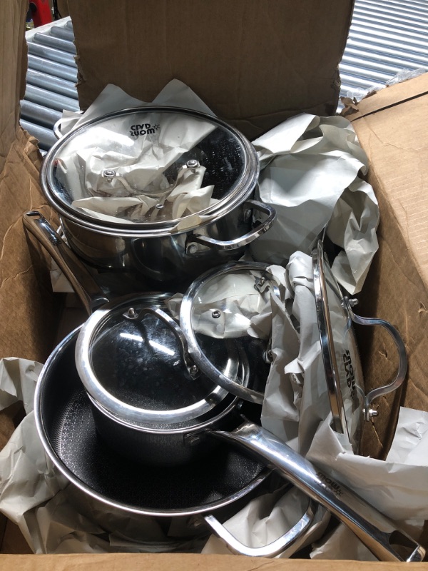 Photo 1 of ***HEAVILY USED - SEE COMMENTS***
SNOWCLAD Pots and Pans Set Non Stick, 10 Pcs Hybrid Stainless Steel Cookware Sets, Non Stick Frying Pans, Saucepans, Saute Pan & Stock Pot, PFOA Free Kitchen Skillet,Induction Compatible