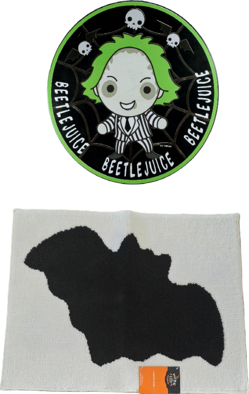 Photo 1 of Hyde And eek Bat Bath Rug 17in X 24in + 12" Beetlejuice Metal Halloween Wall Decor