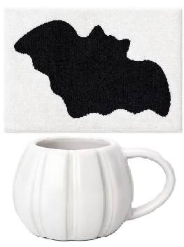 Photo 1 of 2 Item Seasonal & Party Supplies Bundle |15.2 fl oz Stoneware Figural Pumpkin Mug White + Bat Bath Rug Cream