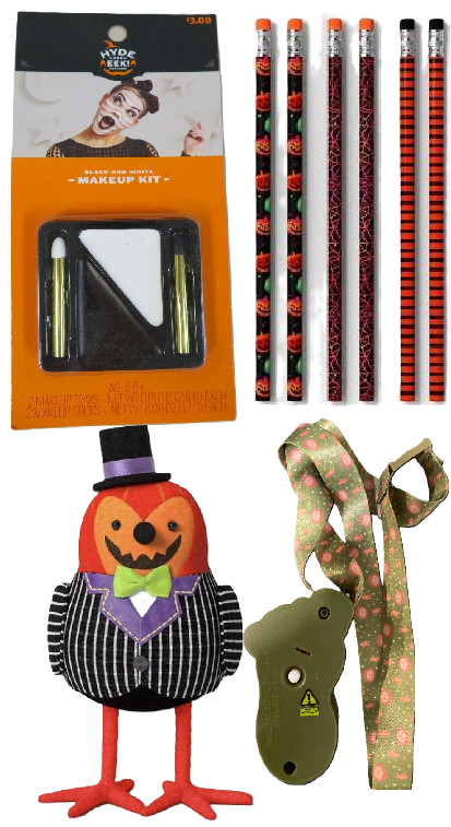 Photo 1 of 4 Item Seasonal & Party Supplies Bundle | Black/White Palette and Crayons + 'Gourdon' Halloween Decoration + 6ct Halloween Party Favors Pencils + Light Up Necklace Bigfoot