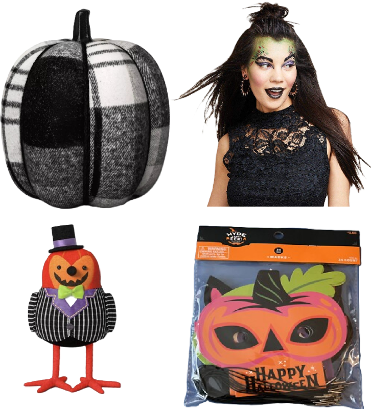 Photo 1 of 4 Item Seasonal & Party Supplies Bundle | Costume Face Painting Paint Water Activated Green, 'Gourdon' Halloween Decorative Figurine, 24ct Halloween Party Favors Masks , 5.75" Brushed Plaid Knit Pumpkin