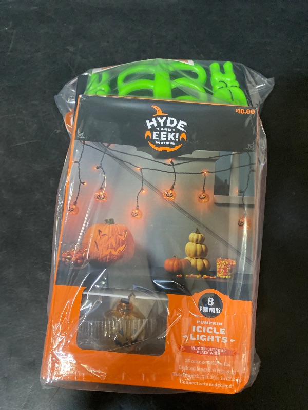 Photo 1 of 2 Item Seasonal & Party Supplies Bundle | 25ct LED Halloween Indoor/Outdoor Jack-O-Lantern + Blowmold Skeleton Halloween Decorative Sculpture