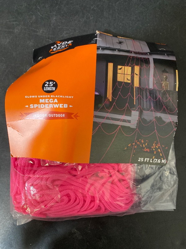 Photo 1 of 25’ FT Mega Spiderweb Pink Glows Indoor Outdoor Halloween