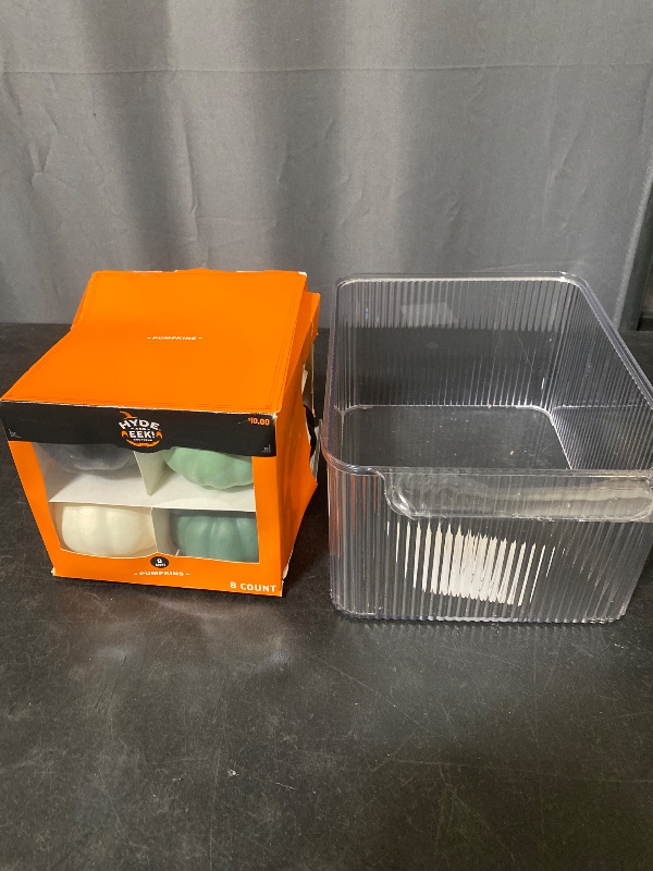 Photo 1 of 2 Item Mixed Lots Bundle | Seasonal & Party Supplies, Storage & Organization | 8pk Painted Halloween Pumpkins + Storage Bin