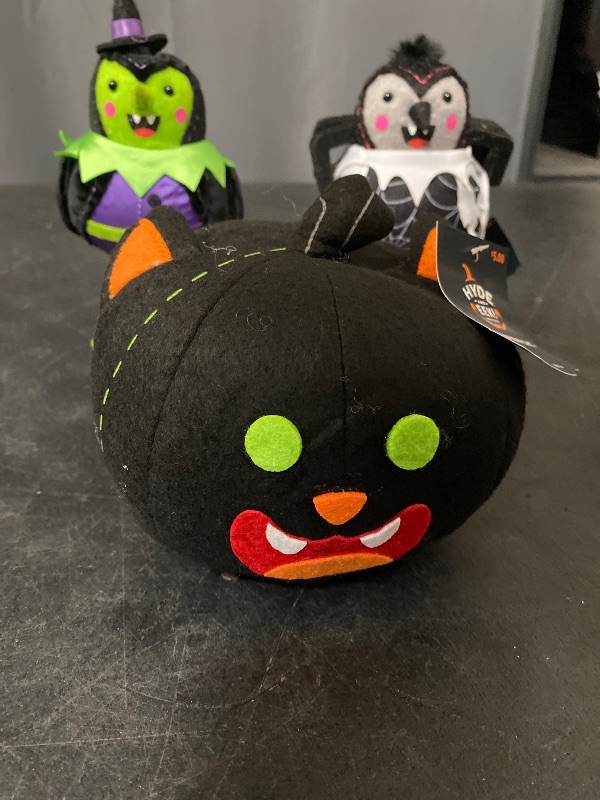 Photo 1 of 3 Item Seasonal & Party Supplies Bundle | 5.5" Felt Black Cat Pumpkin + 'Skitter' Felt Bird Halloween Decorative Figurine + Spellma Halloween Bird Witch