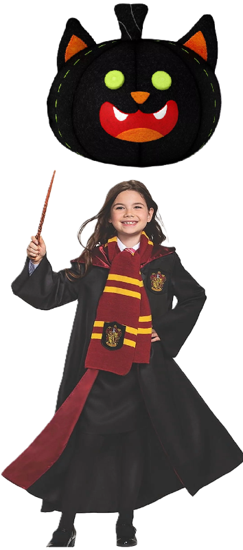 Photo 1 of 2 Item Seasonal & Party Supplies Bundle | 5.5" Felt Pumpkin BLACK CAT, Disguise Harry Potter Gryffindor Scarf Girl