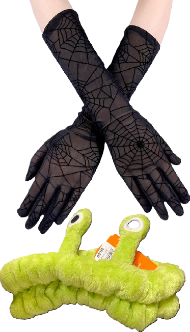 Photo 1 of 2 Item Seasonal & Seasonal Bundle | Women's' Headband Green, Halloween Spider Lace Gloves with Fringe