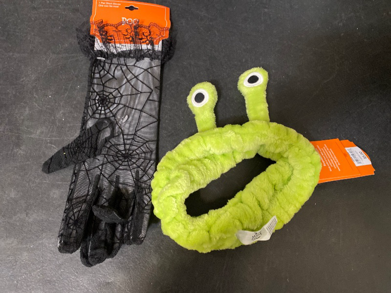 Photo 1 of 2 Item Seasonal & Seasonal Bundle | Women's' Headband Green, Halloween Spider Lace Gloves with Fringe