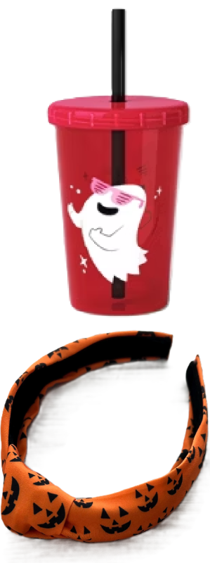 Photo 1 of 2 Item Seasonal & Party Supplies Bundle | 12 fl. oz Halloween Ghost Tumbler Pink , Pumpkin Star Top Knot Headband