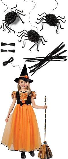 Photo 1 of 2 Item Seasonal & Party Supplies Bundle | 8 Count Spider Kit, Witch Broom Costume