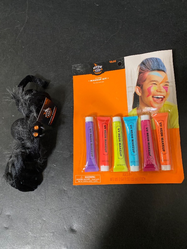 Photo 1 of 2 Item Seasonal & Party Supplies Bundle|6 UV Neon Makeup Kit, Plush Spider